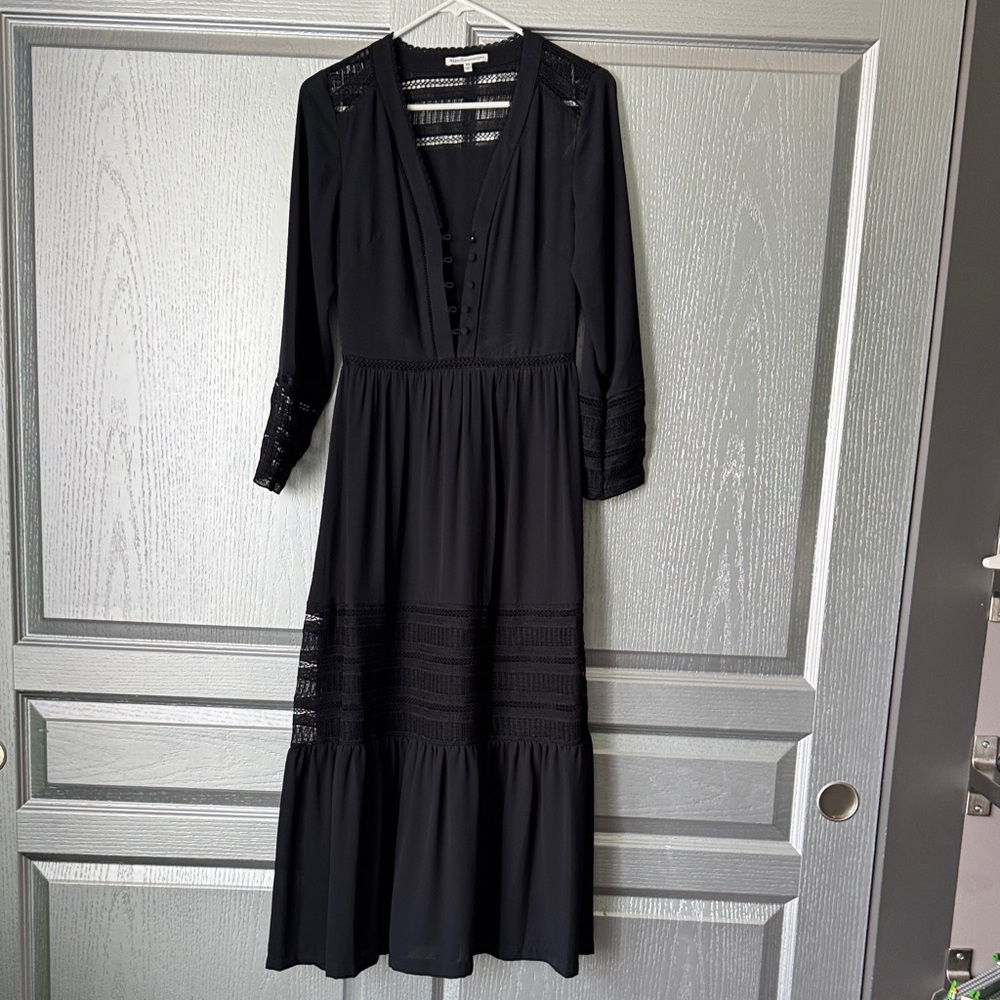 Rebecca Minkoff Black V-Neck Lace-Panel Maxi Dress